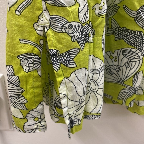 Green and White Printed V-Neck Sheer dress M - Picture 5 of 7